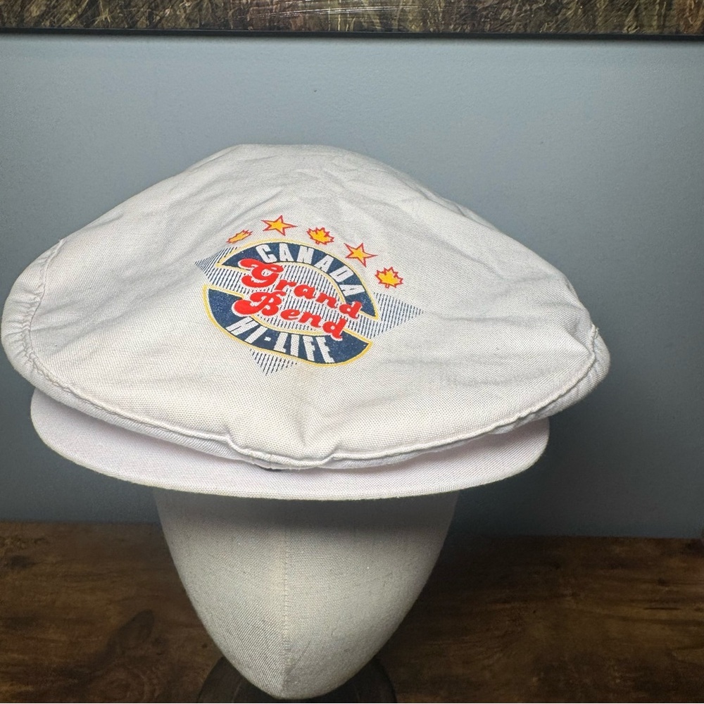 Vintage Canada Grand Bend Hi-Life Newsboy Cap White Snap Golf Hat
